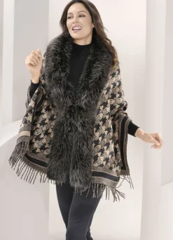 Poncho mit trendstarkem Hahnentritt-Dessin