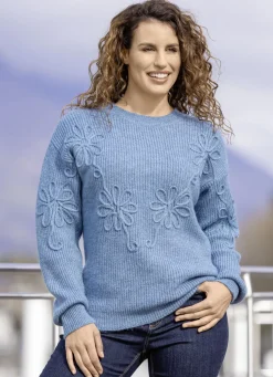 Pullover mit floraler Strickbandzier