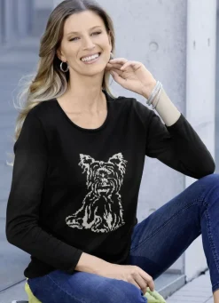 Pullover mit Hund aus Bouclégarn