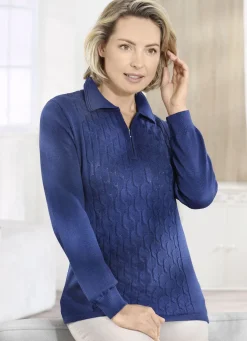 Pullover mit Polokragen und streckender Struktur