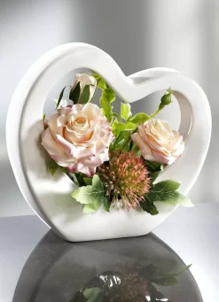 Rosen-Gesteck in Herz-Keramikschale
