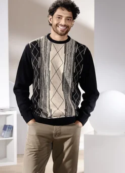 Rundhalspullover mit Jacquarddessin