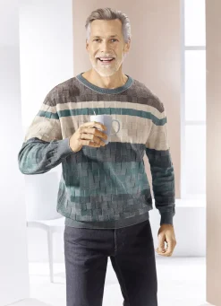 Rundhalspullover mit Strukturmix in 2 Farben