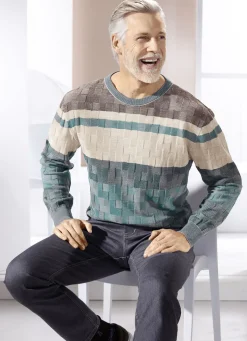 Rundhalspullover mit Strukturmix in 2 Farben