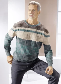 Rundhalspullover mit Strukturmix in 2 Farben