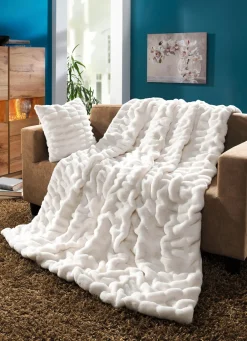 Sanfte, edle Webpelz-Felldecke Premium und Kissenbezug