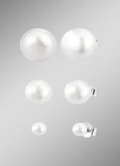 Schicke Ohrstecker aus Silber mit Süßwasser-Zuchtperlen, 3 Paar