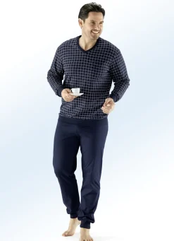 Schiesser Schlafanzug mit V-Ausschnitt und Bündchenabschlüssen