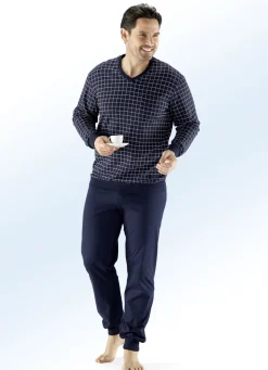 Schiesser Schlafanzug mit V-Ausschnitt und Bündchenabschlüssen