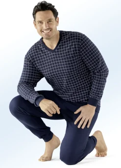 Schiesser Schlafanzug mit V-Ausschnitt und Bündchenabschlüssen
