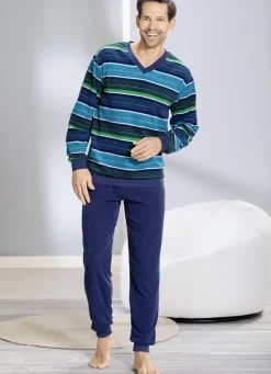 Schlafanzug aus Frottierstretch mit Bündchenabschlüssen