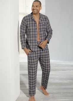 Schlafanzug, durchgeknöpft, mit Reverskragen und Brusttasche