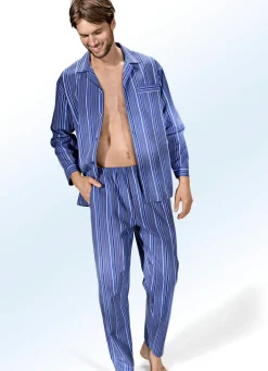 Schlafanzug, durchgeknöpft, aus Webware mit Streifendessin