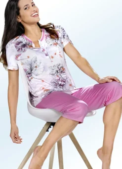 Schlafanzug, Kurzarm mit Knopfleiste und Blumendruck