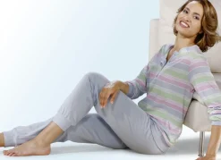 Schlafanzug, Langarm mit Knopfleiste und Bündchen