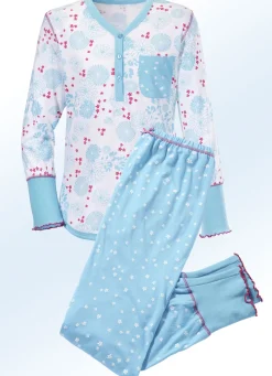 Schlafanzug mit Bündchen und Knopfleiste