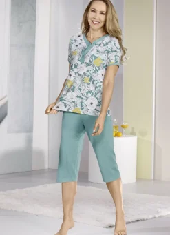 Schlafanzug mit kurzen Ärmeln und Knopfleiste