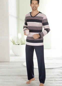 Schlafanzug mit V-Ausschnitt und offenen Abschlüssen