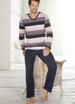 Schlafanzug mit V-Ausschnitt und offenen Abschlüssen