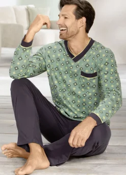 Schlafanzug mit V-Ausschnitt und offenen Abschlüssen