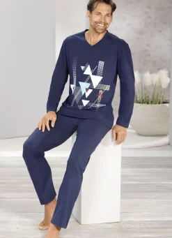 Schlafanzug mit V-Ausschnitt und offenen Abschlüssen