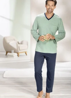 Schlafanzug mit V-Ausschnitt und offenen Abschlüssen