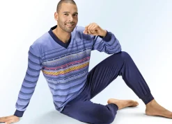 Schlafanzug mit V-Ausschnitt, Bündchenabschüssen und platziertem Druckdessin