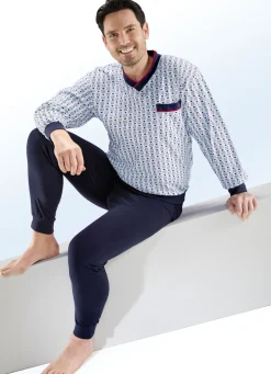 Schlafanzug mit V-Ausschnitt und Bündchenabschlüssen