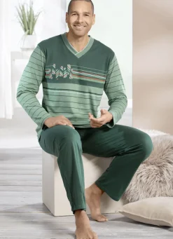 Schlafanzug mit V-Ausschnitt und offenen Abschlüssen