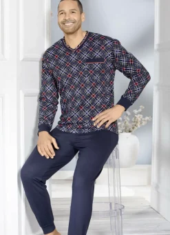 Schlafanzug mit V-Ausschnitt und Bündchenabschlüssen