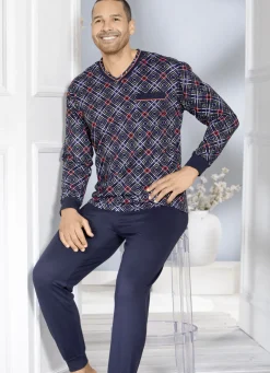 Schlafanzug mit V-Ausschnitt und Bündchenabschlüssen