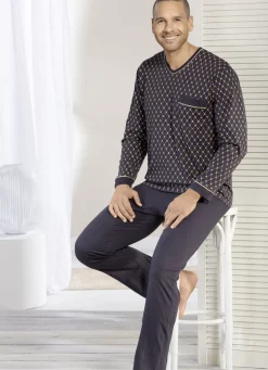 Schlafanzug mit V-Ausschnitt und offenen Abschlüssen