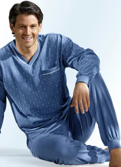 Schlafanzug mit V-Ausschnitt und Bündchen