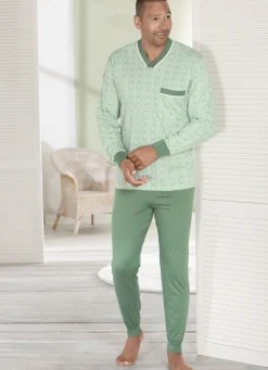 Schlafanzug mit V-Ausschnitt und Bündchen