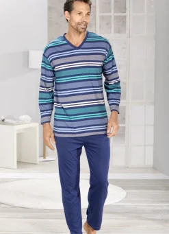 Schlafanzug mit V-Ausschnitt und garngefärbtem Ringel