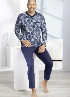 Schlafanzug mit V-Ausschnitt und offenen Abschlüssen
