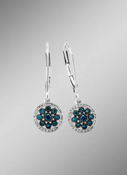 Schöne Ohrringe mit blauen Brillanten und weißen Diamanten