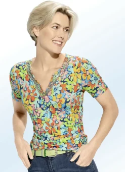 Shirt mit aufwendiger Perlen- und Schmucksteinzier