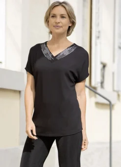 Shirt mit breiter, strassverzierter Blende