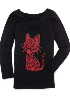 Shirt mit Katzen-Motiv in 2 Farben