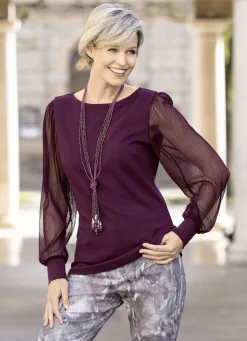 Shirt mit langen, plissierten Chiffonärmeln