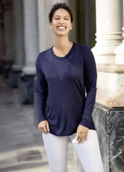 Shirt-Tunika mit Ton-in-Ton Stickerei