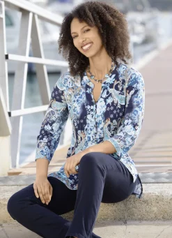 Shirt-Tunika mit Zierknopfleiste