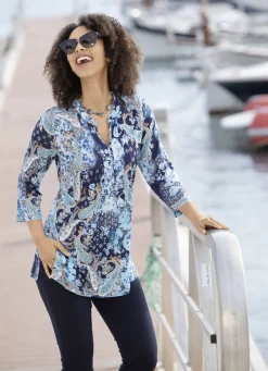 Shirt-Tunika mit Zierknopfleiste