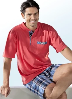 Shorty mit Knopfleiste, Brusttasche und modischem Karodessin