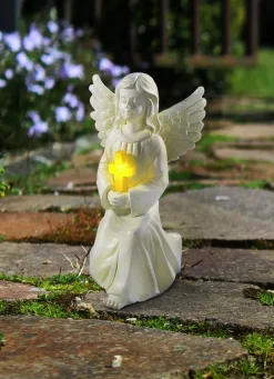 Solarengel mit Kreuz aus Polyresin