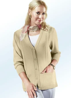 Strickjacke mit Zopfstreifen