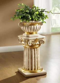 Säule mit Übertopf und echter Blattgoldauflage