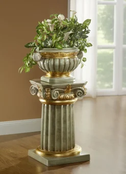 Säule mit Übertopf und echter Blattgoldauflage