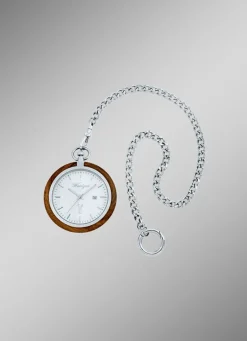 Taschenuhr mit Walnuss und Edelstahl Gehäuse